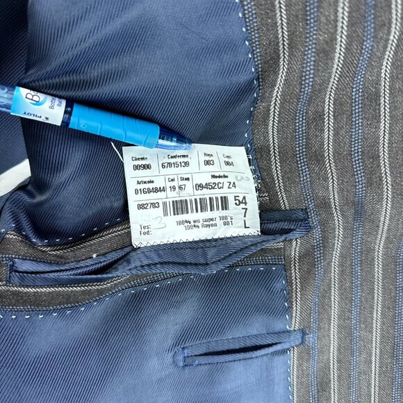 Mabro Suit Mens IT 54L‎ US 44L 2PC 34x30.5 Brown Blue Striped Wool Super 100s - Picture 4 of 16